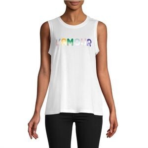Rebecca Minkoff L' Amour White Muscle Tee with Multicolor Print sz L Sporty